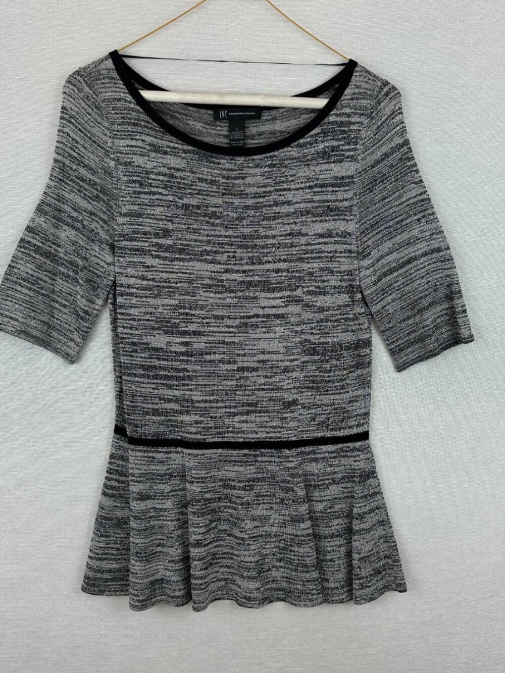 INC INTERNATIONAL CONCEPTS MARLED METALIC PEPLUM WOMEN'S TOP SHORT SLEEVE "S"